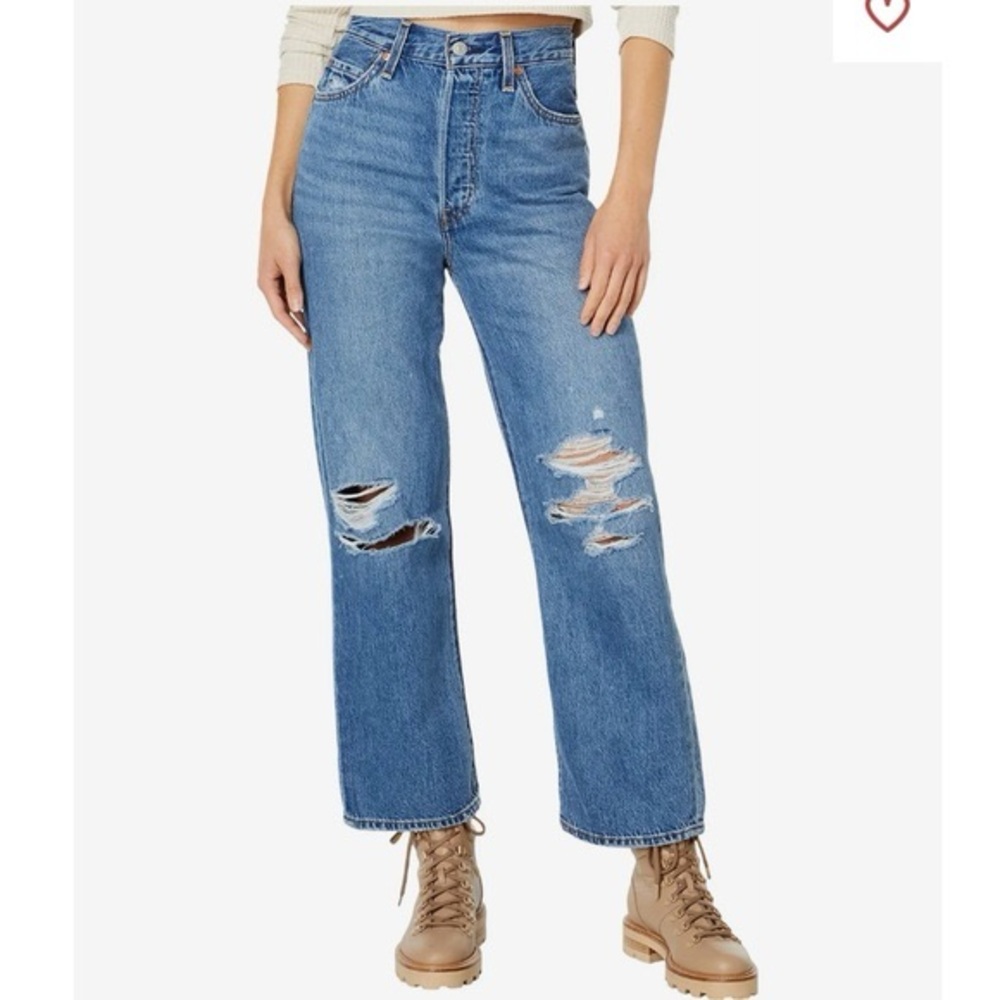 Levi’s Premium Ribcage Straight Ankle Distressed Super High Rise Jeans 32x27 NEW
